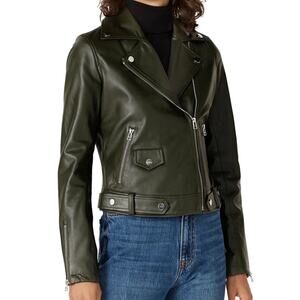 Slate & Willow Leather Jacket Small Womens Olive Green Moto Biker Edgy Designer